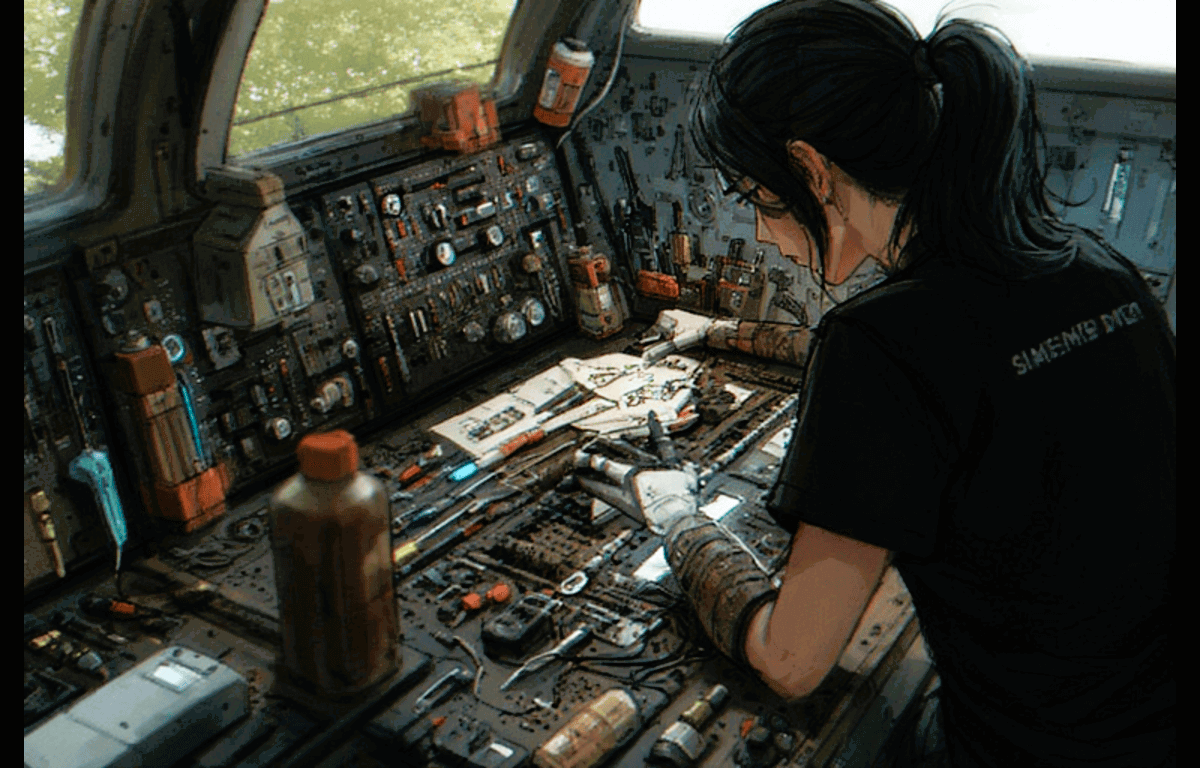 girl working with ai tools cyborg