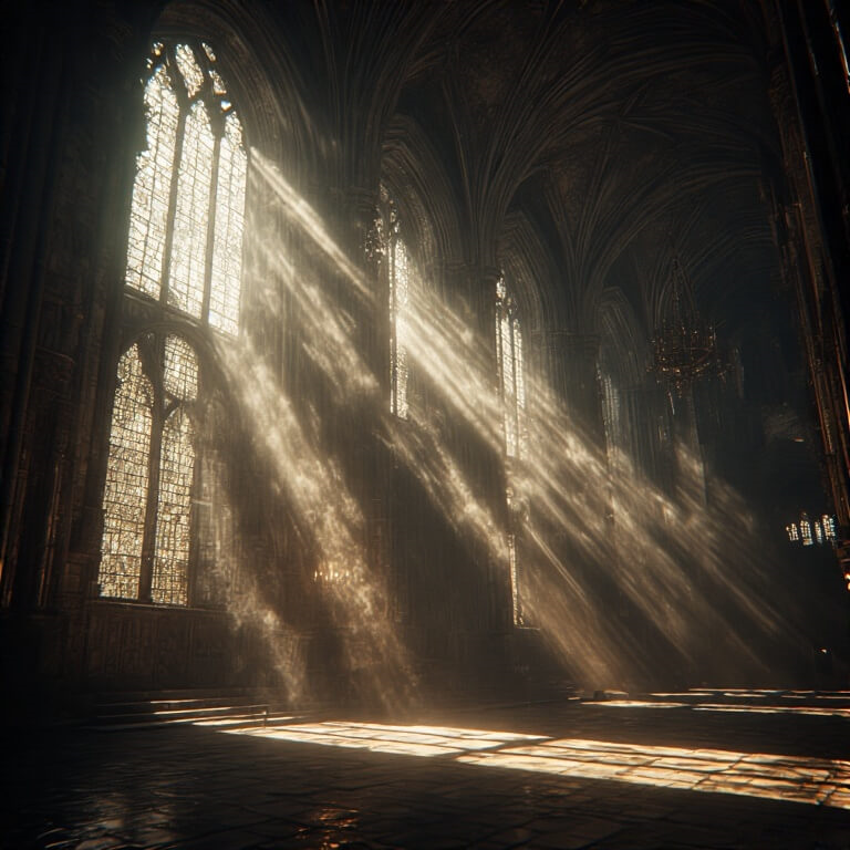 light passing through ancient cathedral